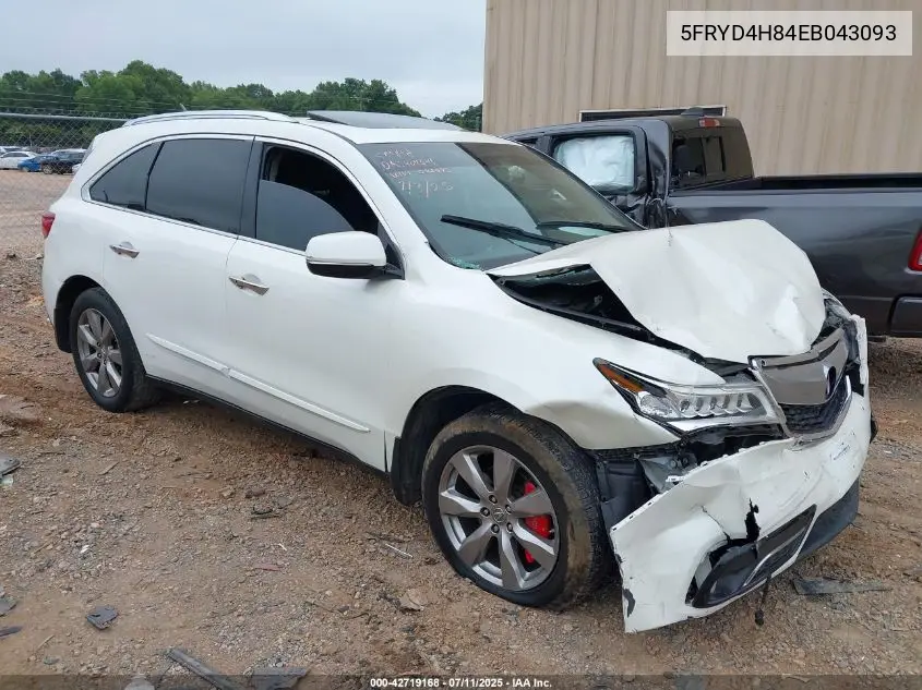2014 Acura Mdx Advance Pkg W/Entertainment Pkg VIN: 5FRYD4H84EB043093 Lot: 42719168