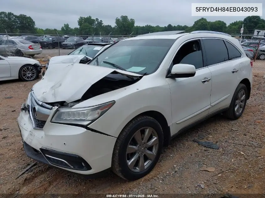 2014 Acura Mdx Advance Pkg W/Entertainment Pkg VIN: 5FRYD4H84EB043093 Lot: 42719168