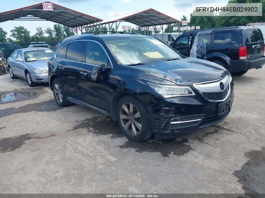 2014 Acura Mdx Advance Pkg W/Entertainment Pkg VIN: 5FRYD4H84EB024902 Lot: 42729312