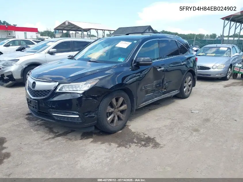 2014 Acura Mdx Advance Pkg W/Entertainment Pkg VIN: 5FRYD4H84EB024902 Lot: 42729312