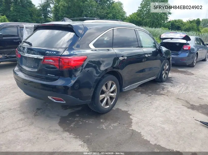 2014 Acura Mdx Advance Pkg W/Entertainment Pkg VIN: 5FRYD4H84EB024902 Lot: 42729312