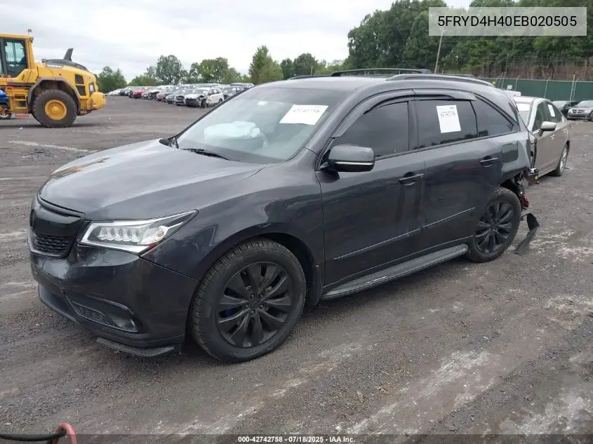 2014 Acura Mdx Technology Package VIN: 5FRYD4H40EB020505 Lot: 42742758