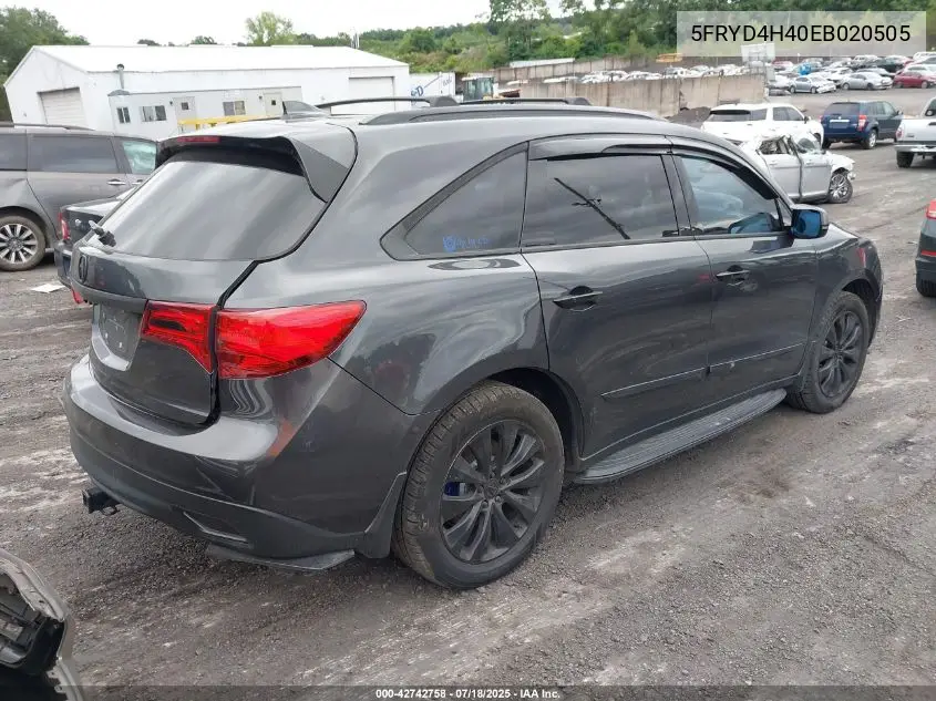 2014 Acura Mdx Technology Package VIN: 5FRYD4H40EB020505 Lot: 42742758
