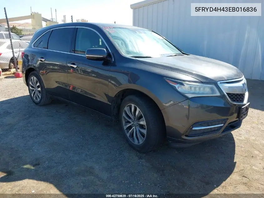 2014 Acura Mdx Technology Package VIN: 5FRYD4H43EB016836 Lot: 42758639