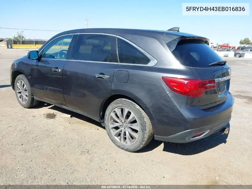 2014 Acura Mdx Technology Package VIN: 5FRYD4H43EB016836 Lot: 42758639