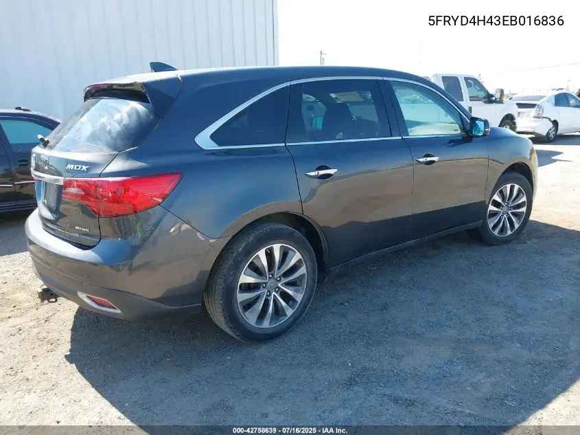 2014 Acura Mdx Technology Package VIN: 5FRYD4H43EB016836 Lot: 42758639