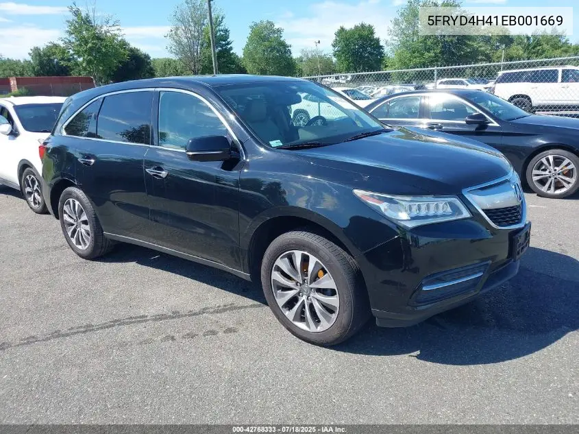 2014 Acura Mdx Technology Package VIN: 5FRYD4H41EB001669 Lot: 42768333