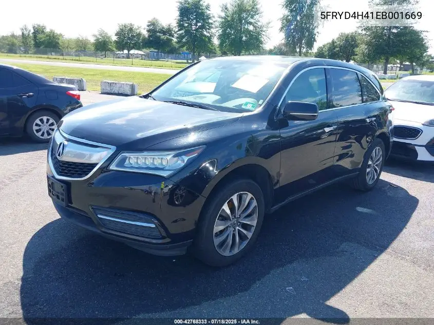 2014 Acura Mdx Technology Package VIN: 5FRYD4H41EB001669 Lot: 42768333