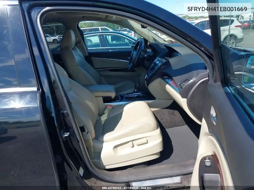 2014 Acura Mdx Technology Package VIN: 5FRYD4H41EB001669 Lot: 42768333