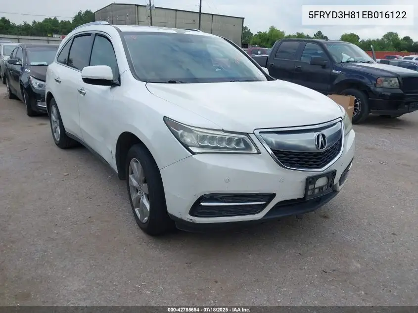 2014 Acura Mdx Advance Pkg W/Entertainment Pkg VIN: 5FRYD3H81EB016122 Lot: 42785654