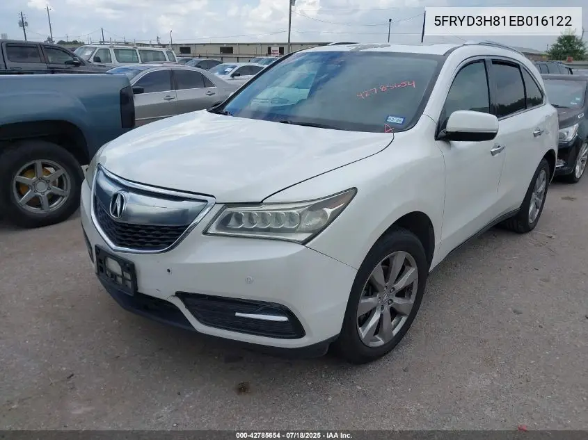 2014 Acura Mdx Advance Pkg W/Entertainment Pkg VIN: 5FRYD3H81EB016122 Lot: 42785654