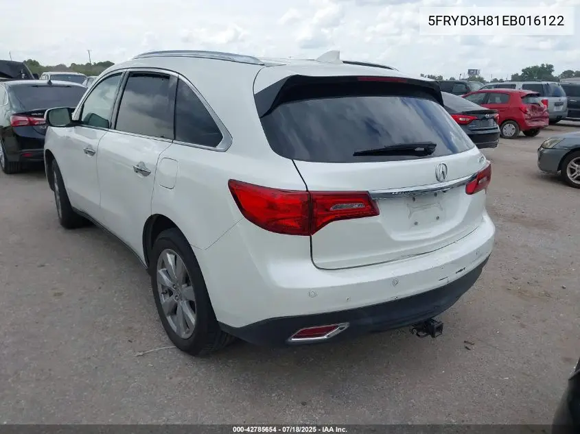 2014 Acura Mdx Advance Pkg W/Entertainment Pkg VIN: 5FRYD3H81EB016122 Lot: 42785654
