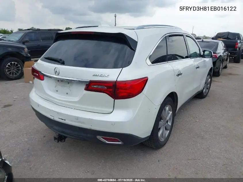 2014 Acura Mdx Advance Pkg W/Entertainment Pkg VIN: 5FRYD3H81EB016122 Lot: 42785654