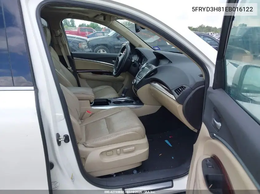 2014 Acura Mdx Advance Pkg W/Entertainment Pkg VIN: 5FRYD3H81EB016122 Lot: 42785654