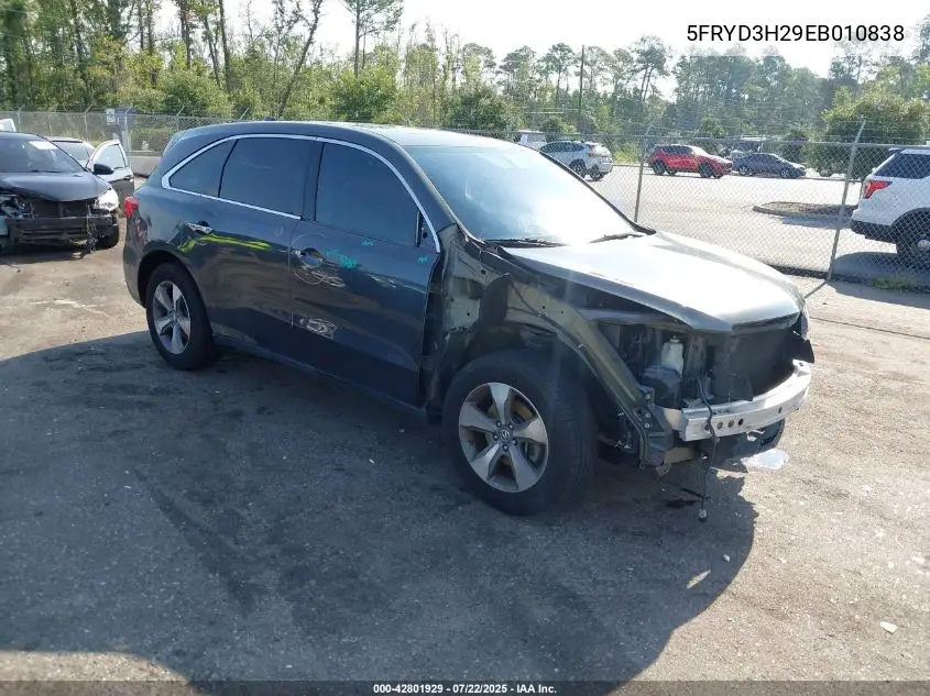 2014 Acura Mdx VIN: 5FRYD3H29EB010838 Lot: 42801929