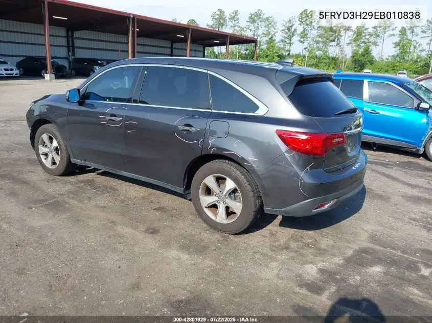 2014 Acura Mdx VIN: 5FRYD3H29EB010838 Lot: 42801929