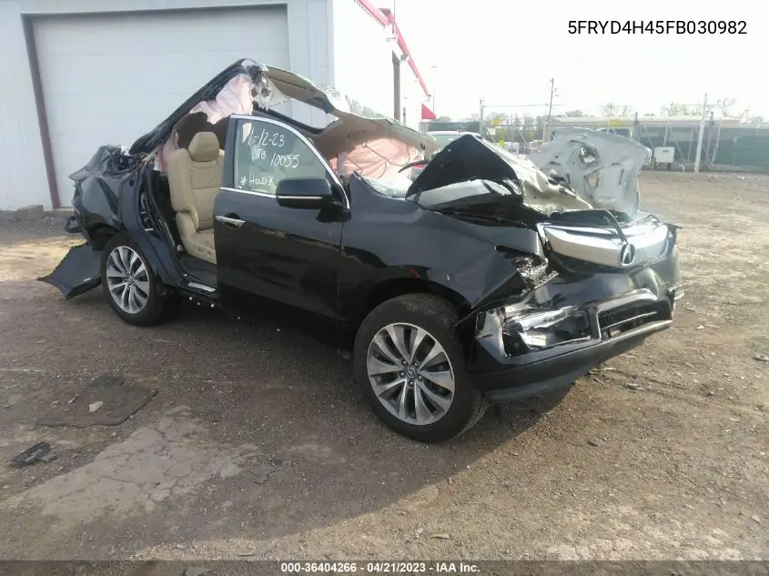 2015 Acura Mdx Technology Package VIN: 5FRYD4H45FB030982 Lot: 36404266