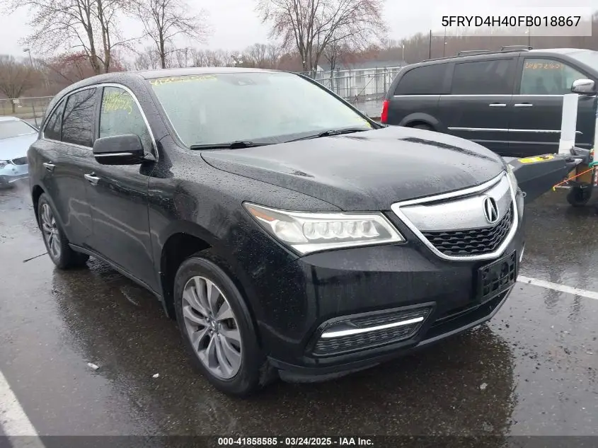 2015 Acura Mdx Technology Package VIN: 5FRYD4H40FB018867 Lot: 41858585