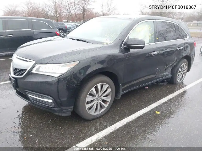 2015 Acura Mdx Technology Package VIN: 5FRYD4H40FB018867 Lot: 41858585