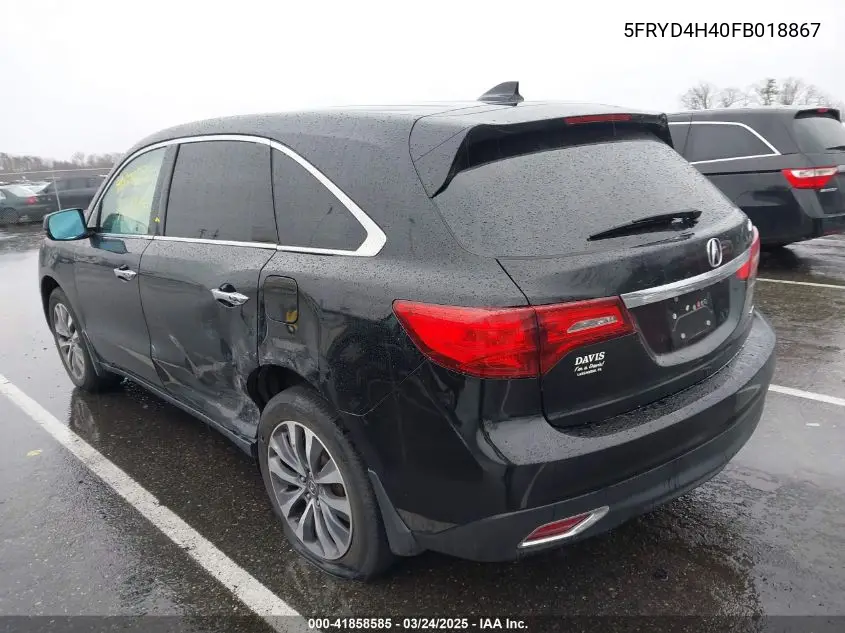 2015 Acura Mdx Technology Package VIN: 5FRYD4H40FB018867 Lot: 41858585