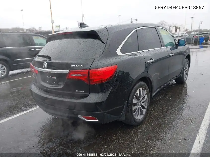 2015 Acura Mdx Technology Package VIN: 5FRYD4H40FB018867 Lot: 41858585