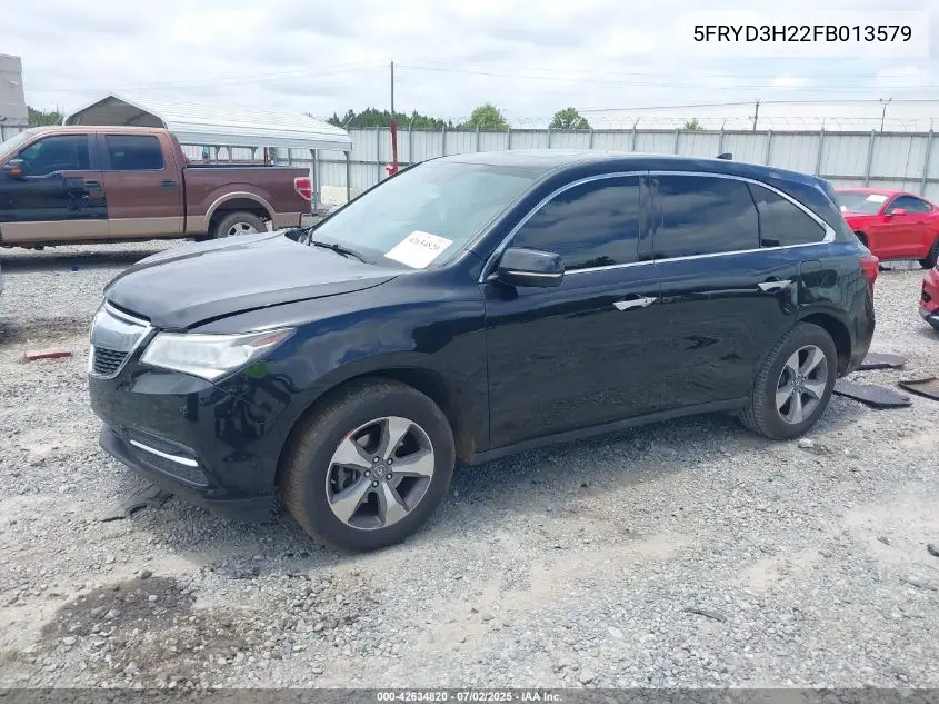 2015 Acura Mdx VIN: 5FRYD3H22FB013579 Lot: 42634820
