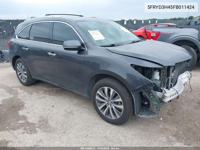 2015 Acura Mdx Technology Package VIN: 5FRYD3H45FB011424 Lot: 42659412