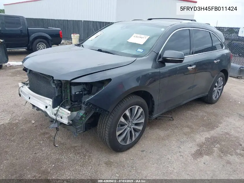 2015 Acura Mdx Technology Package VIN: 5FRYD3H45FB011424 Lot: 42659412