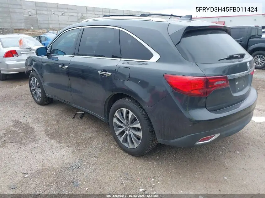 2015 Acura Mdx Technology Package VIN: 5FRYD3H45FB011424 Lot: 42659412