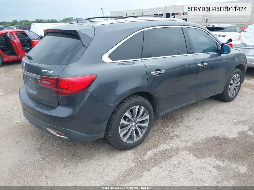 2015 Acura Mdx Technology Package VIN: 5FRYD3H45FB011424 Lot: 42659412