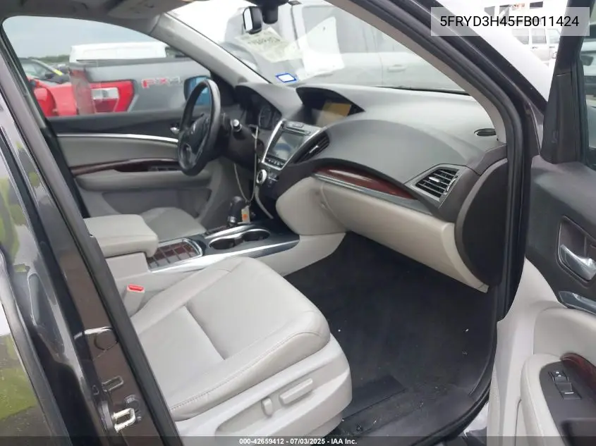 2015 Acura Mdx Technology Package VIN: 5FRYD3H45FB011424 Lot: 42659412