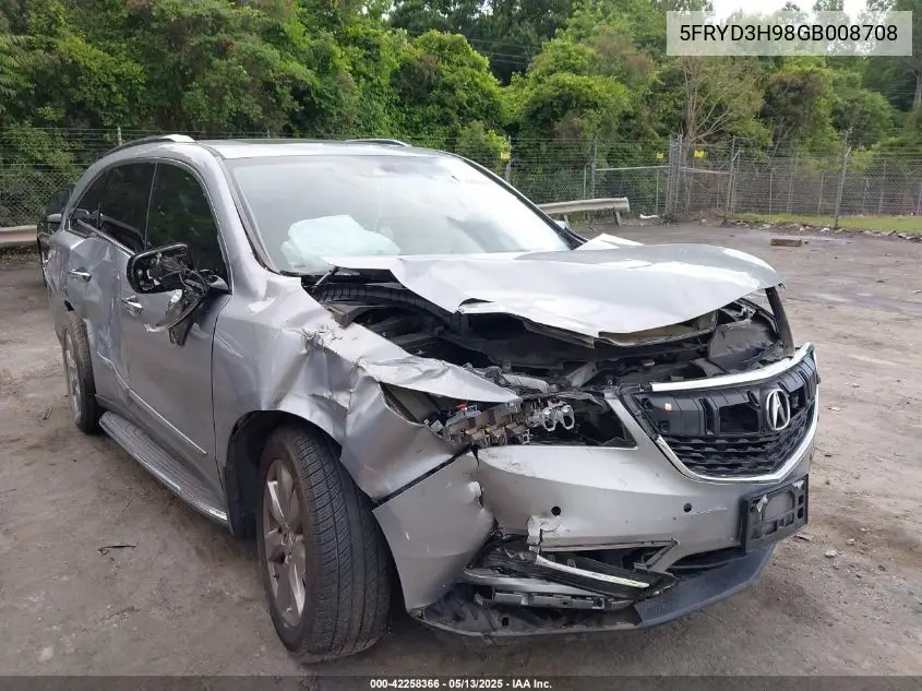 2016 Acura Mdx Advance Entertainment Packages/Advance Package VIN: 5FRYD3H98GB008708 Lot: 42258366