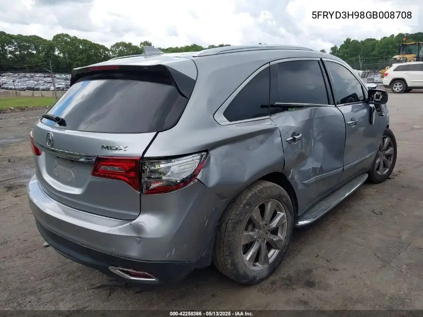 2016 Acura Mdx Advance Entertainment Packages/Advance Package VIN: 5FRYD3H98GB008708 Lot: 42258366