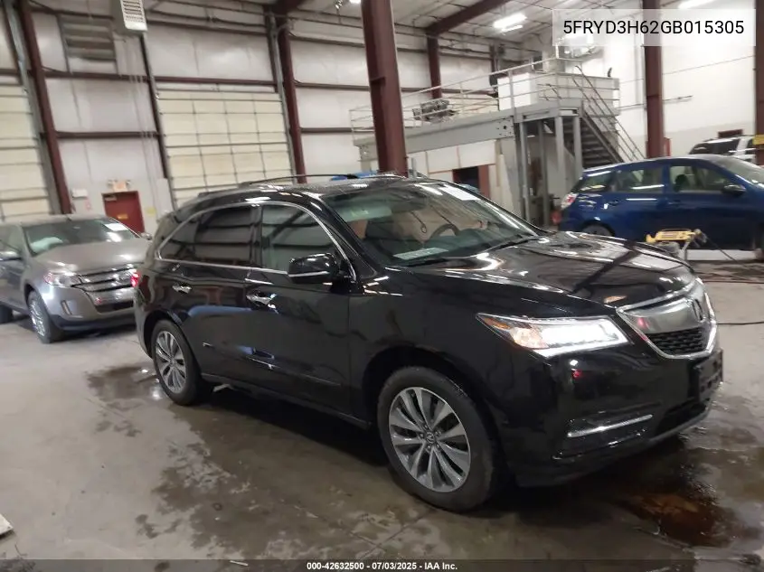 2016 Acura Mdx Technology Entertainment Packages/Technology, Entertainment Acurawatch Plus Packages VIN: 5FRYD3H62GB015305 Lot: 42632500