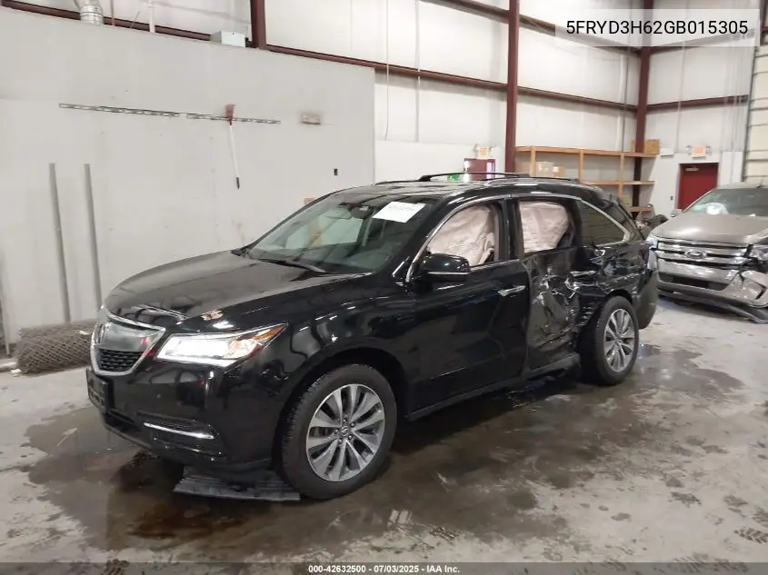 2016 Acura Mdx Technology Entertainment Packages/Technology, Entertainment Acurawatch Plus Packages VIN: 5FRYD3H62GB015305 Lot: 42632500