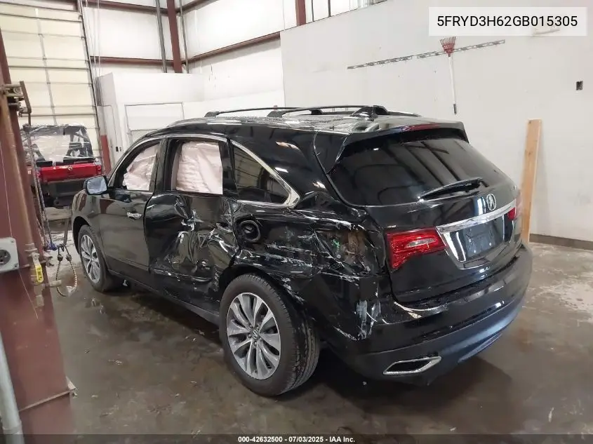 2016 Acura Mdx Technology Entertainment Packages/Technology, Entertainment Acurawatch Plus Packages VIN: 5FRYD3H62GB015305 Lot: 42632500