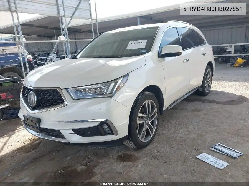 2017 Acura Mdx Advance Package VIN: 5FRYD4H80HB027851 Lot: 42247656
