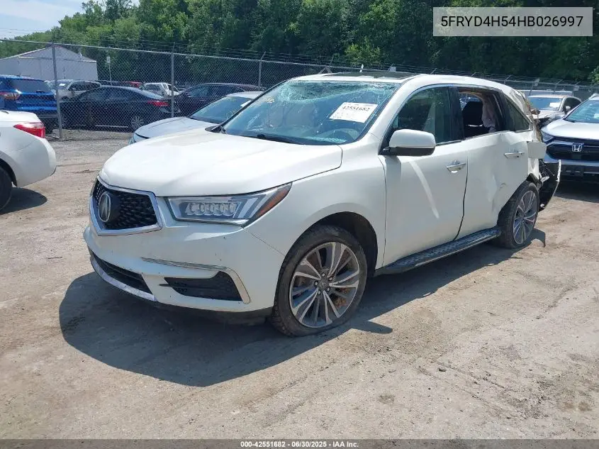 2017 Acura Mdx Technology Package VIN: 5FRYD4H54HB026997 Lot: 42551682