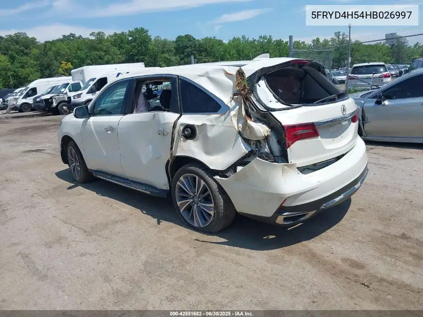 2017 Acura Mdx Technology Package VIN: 5FRYD4H54HB026997 Lot: 42551682