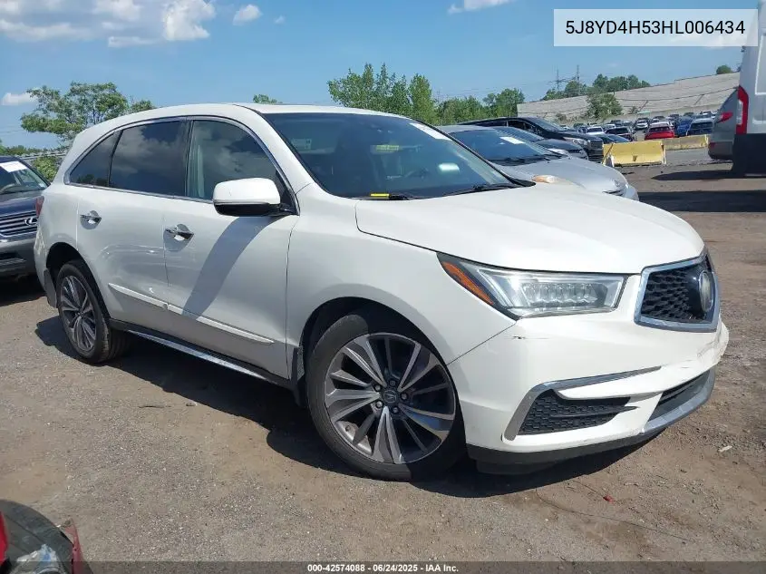 2017 Acura Mdx Technology Package VIN: 5J8YD4H53HL006434 Lot: 42574088