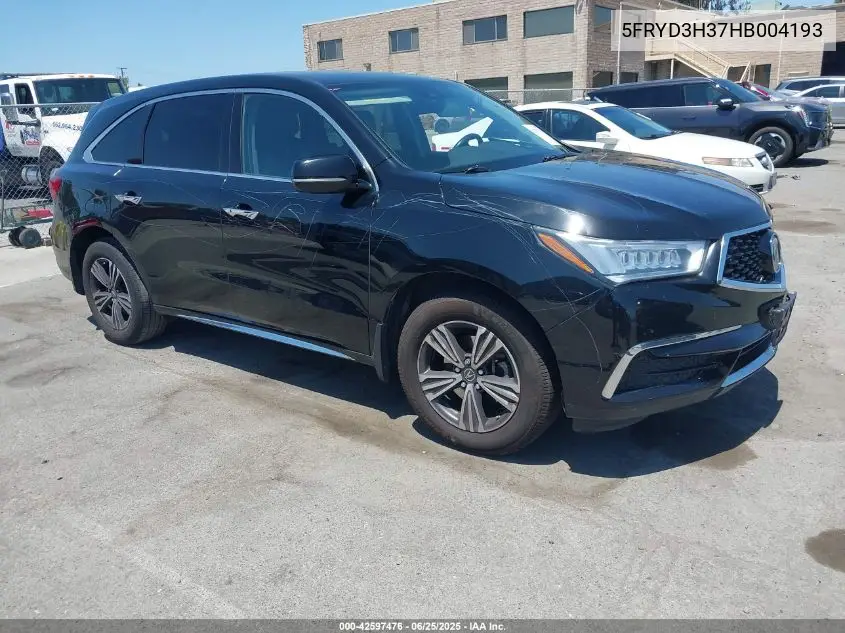 2017 Acura Mdx VIN: 5FRYD3H37HB004193 Lot: 42597476