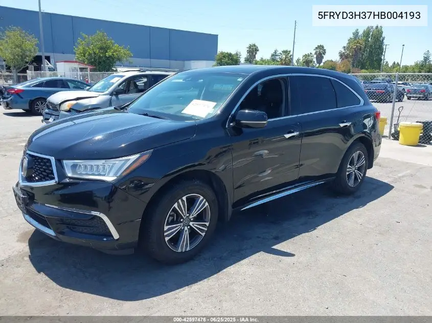 2017 Acura Mdx VIN: 5FRYD3H37HB004193 Lot: 42597476