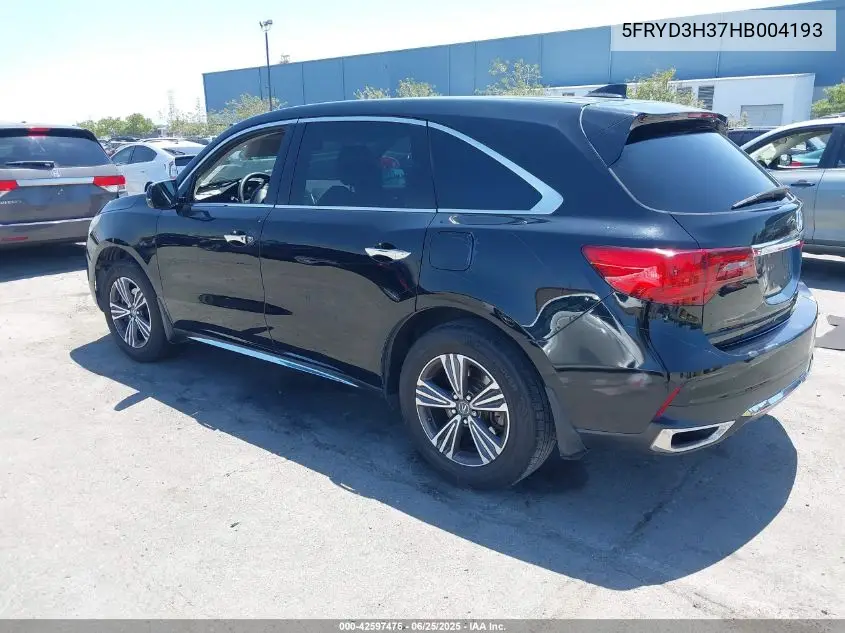 2017 Acura Mdx VIN: 5FRYD3H37HB004193 Lot: 42597476