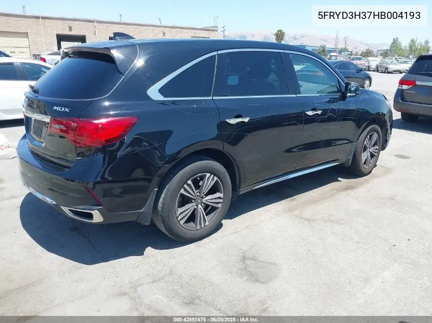 2017 Acura Mdx VIN: 5FRYD3H37HB004193 Lot: 42597476