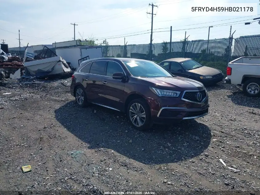 2017 Acura Mdx Technology Package VIN: 5FRYD4H59HB021178 Lot: 42623869