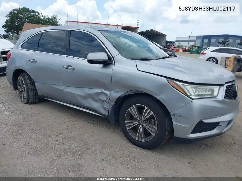 2017 Acura Mdx VIN: 5J8YD3H33HL002117 Lot: 42653192