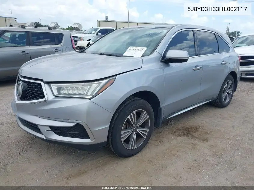 2017 Acura Mdx VIN: 5J8YD3H33HL002117 Lot: 42653192