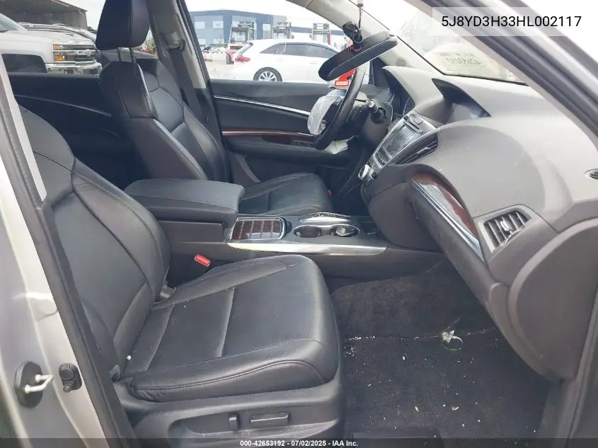 2017 Acura Mdx VIN: 5J8YD3H33HL002117 Lot: 42653192
