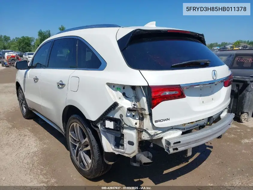 2017 Acura Mdx Advance Package VIN: 5FRYD3H85HB011378 Lot: 42657637