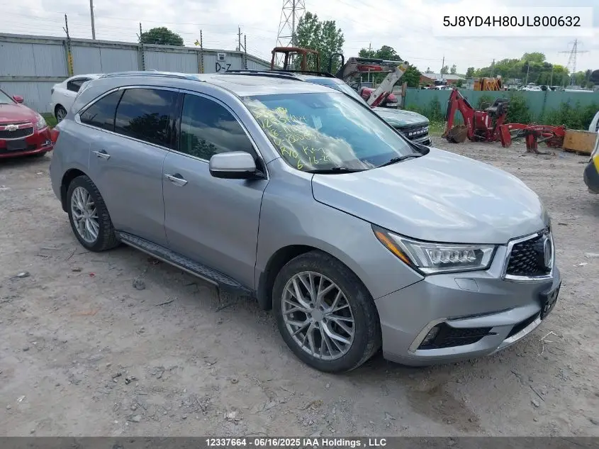 2018 Acura Mdx Elite Package VIN: 5J8YD4H80JL800632 Lot: 12337664